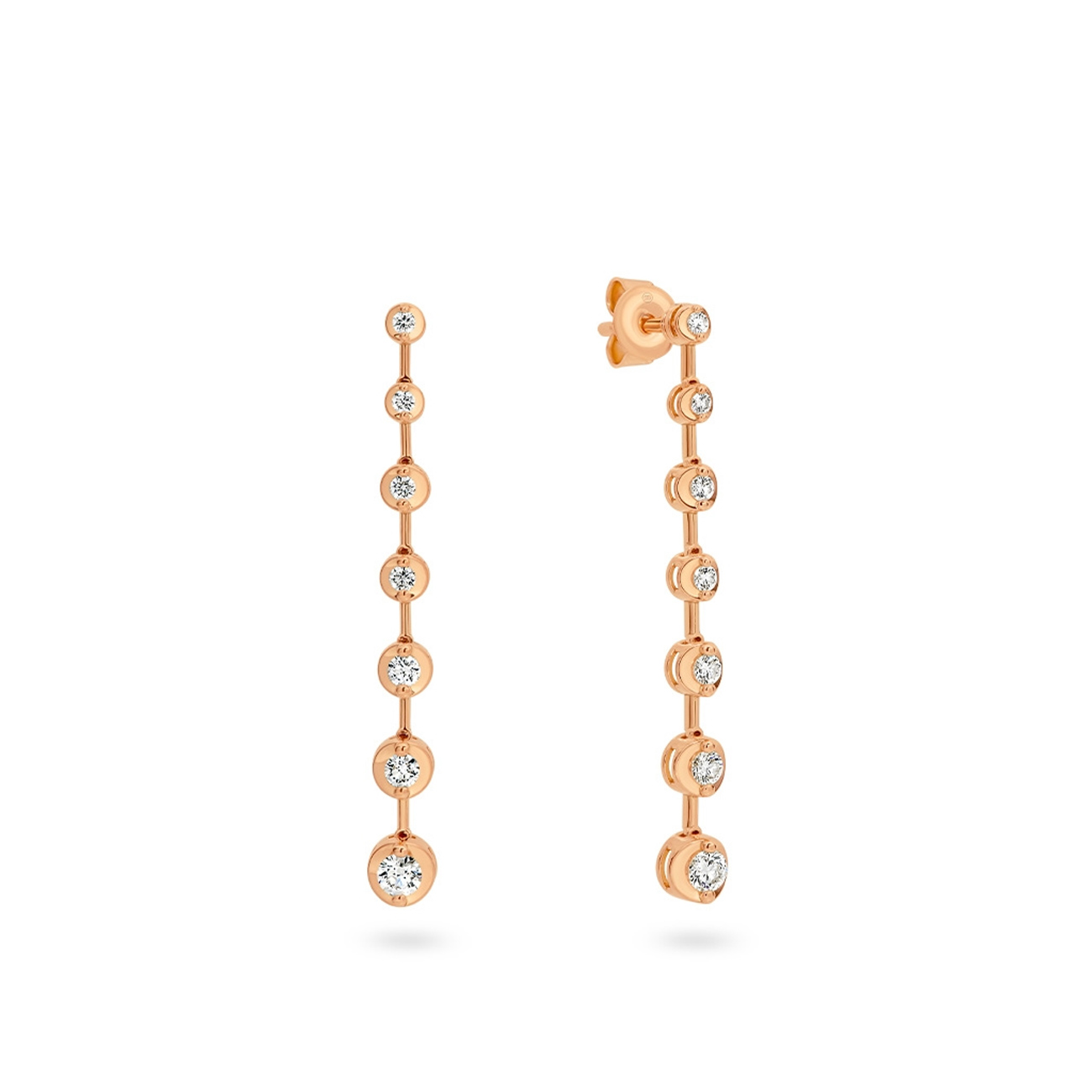 Classic Graduated Diamond Drop Earrings in Rose Gold