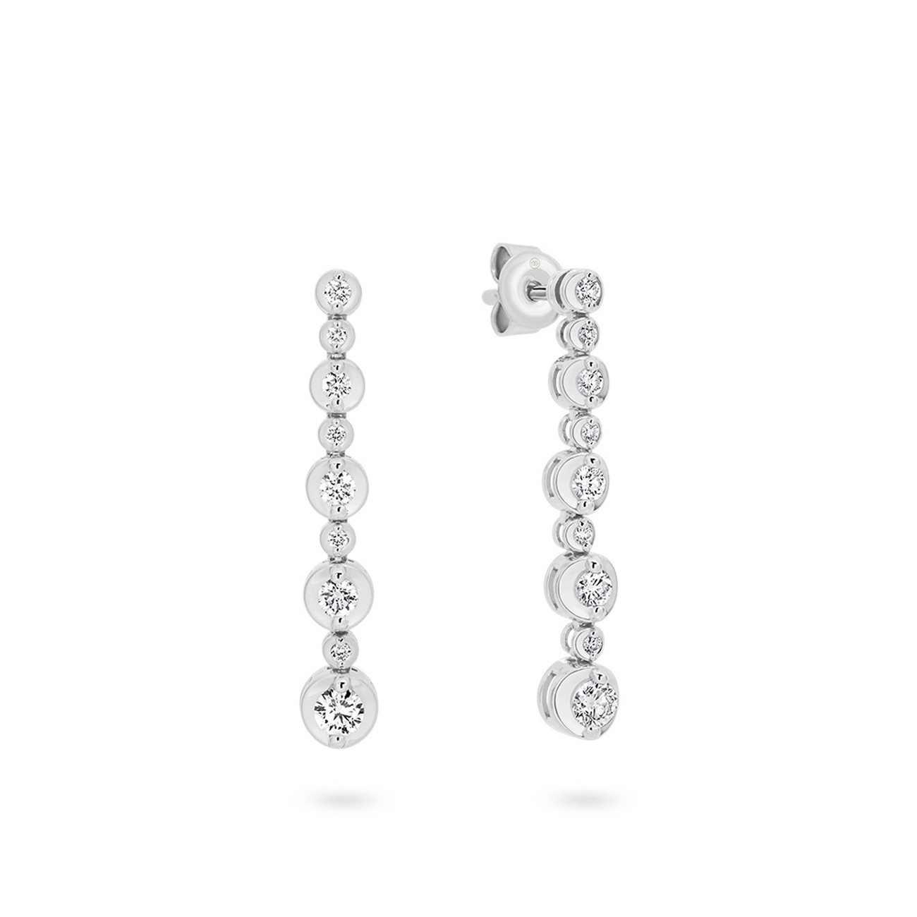 Classic Graduated Diamond Drop Earrings in White Gold