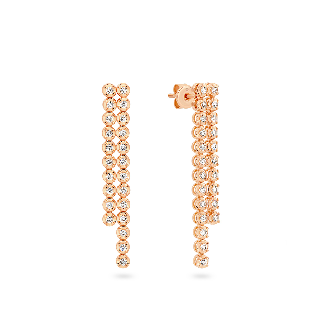 Two Row Classic Diamond Drop Earrings in Rose Gold