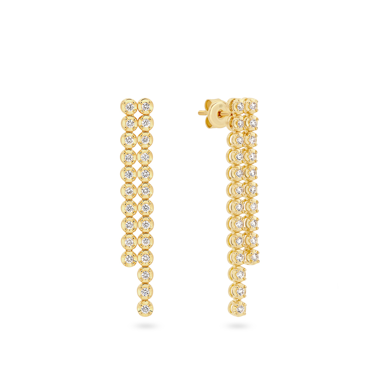 Two Row Classic Diamond Drop Earrings in Yellow Gold
