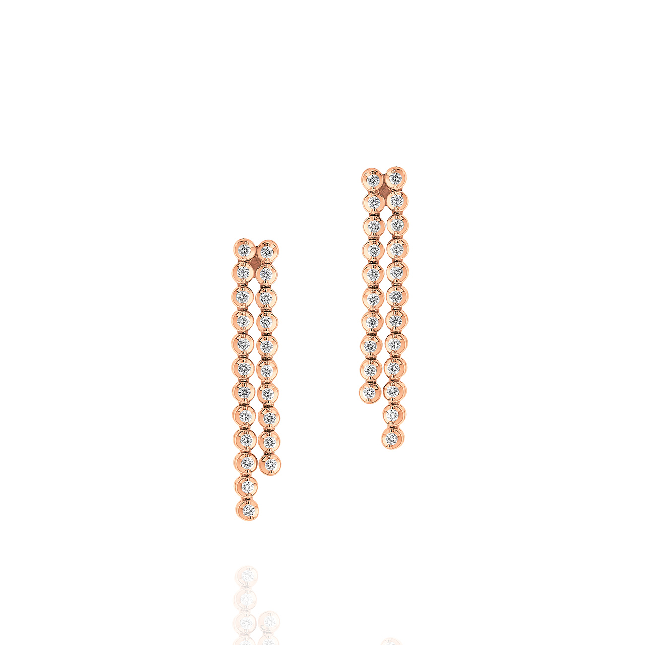 Two Row Classic Diamond Drop Earrings in Rose Gold