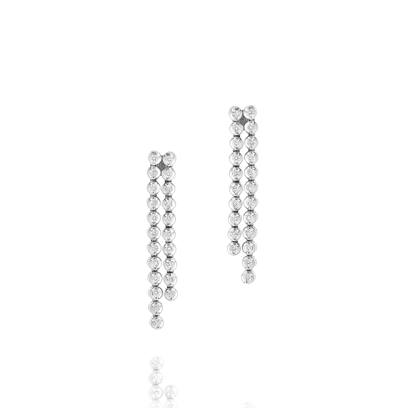 Two Row Classic Diamond Drop Earrings in White Gold