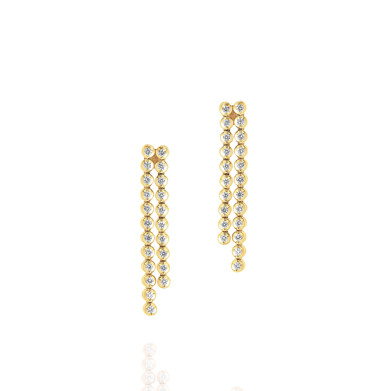 Two Row Classic Diamond Drop Earrings in Yellow Gold