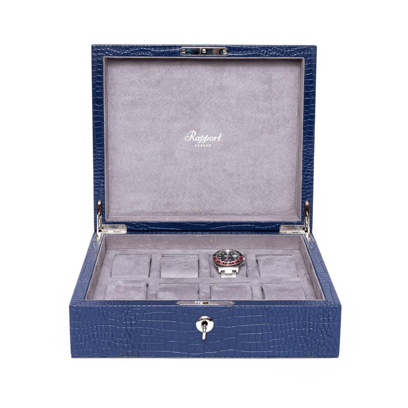 Rapport Brompton Eight Watch Box In Blue Leather