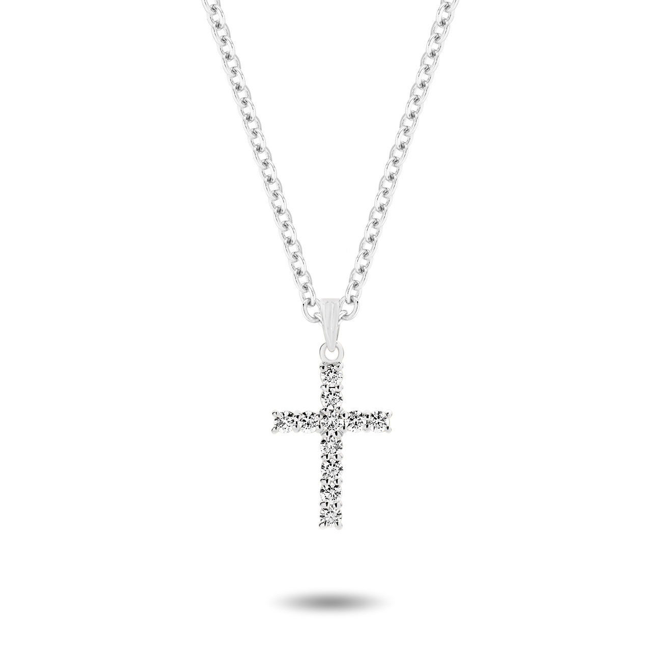 18K White Gold Claw Set Diamond Pointed Cross Pendant - Large