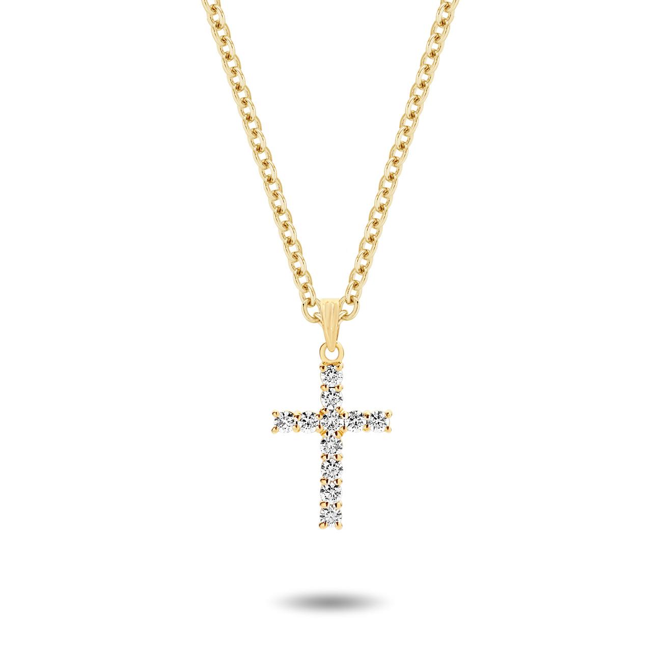 18K Yellow Gold Claw Set Diamond Pointed Cross Pendant - Large