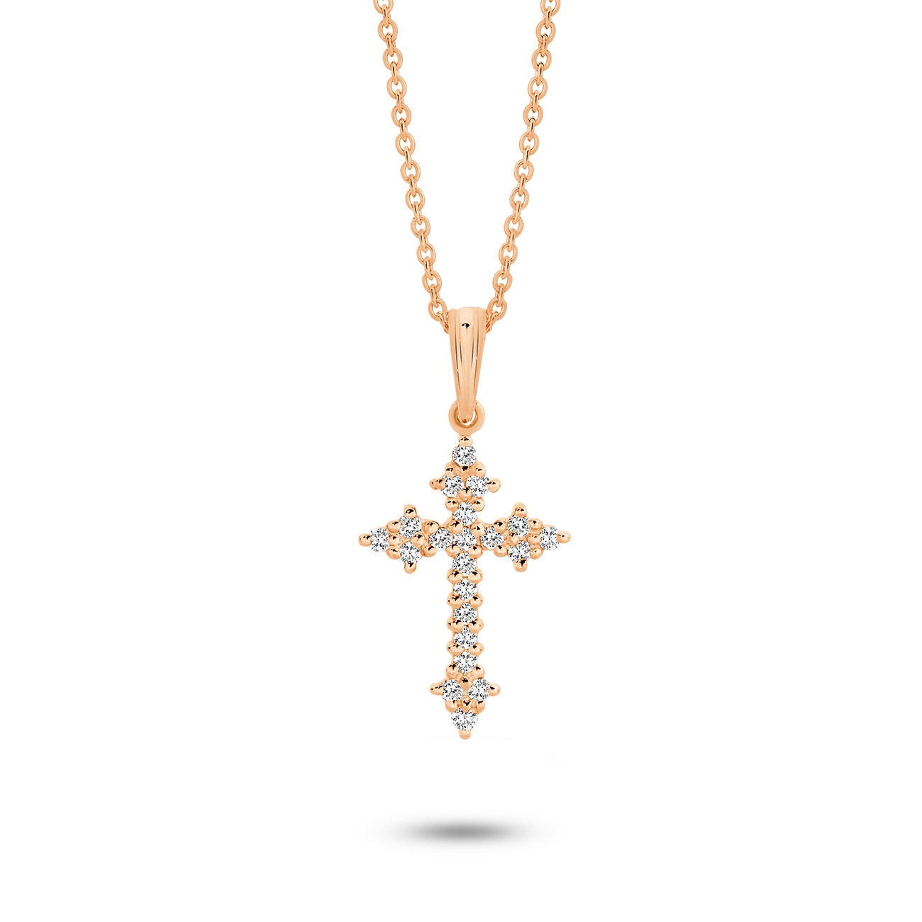 18K Rose Gold Claw Set Diamond Cluster Cross Pendant &#8211; Small