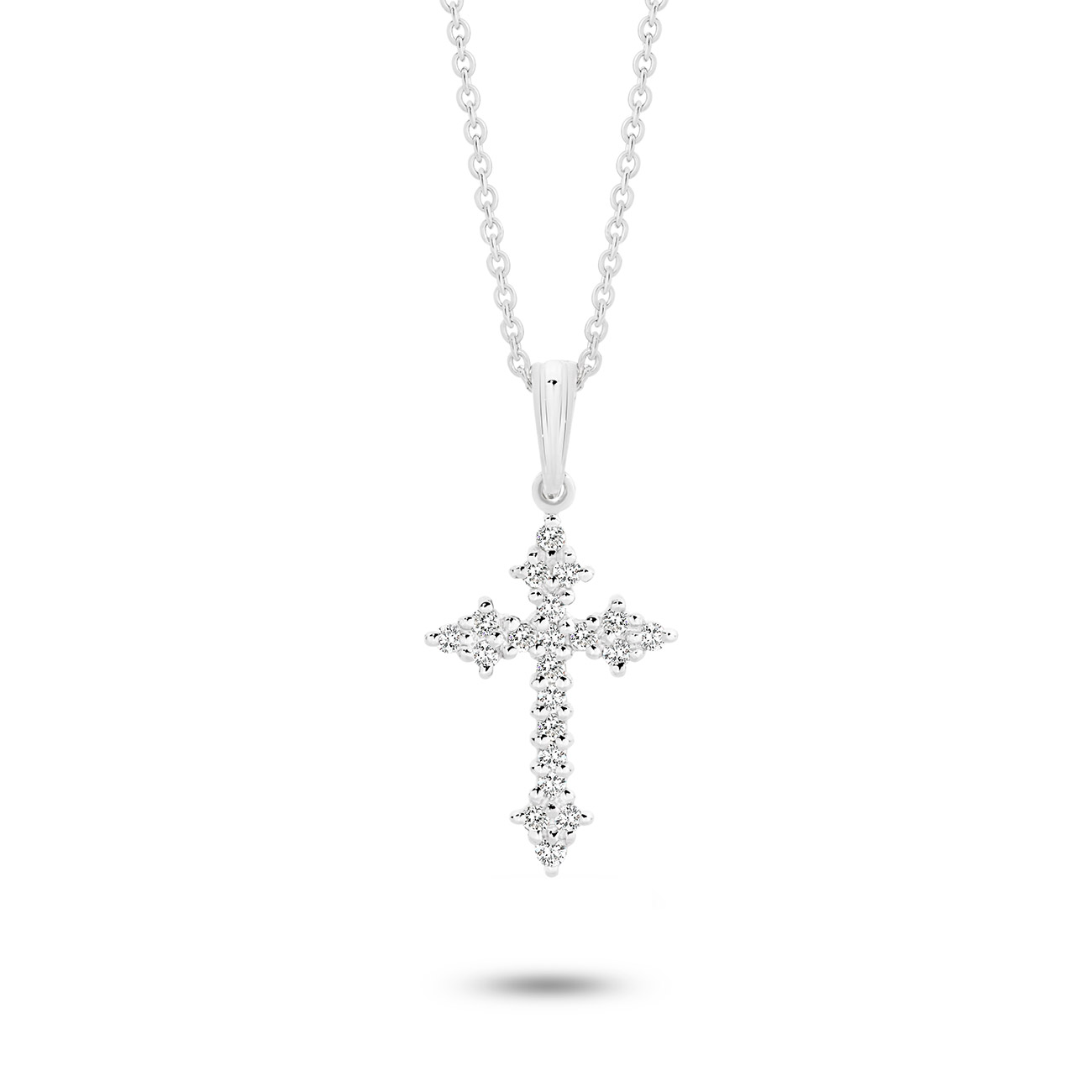 18K White Gold Claw Set Diamond Cluster Cross Pendant - Small