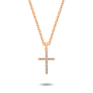 18K Rose Gold Claw Set Diamond Cross Pendant - Small
