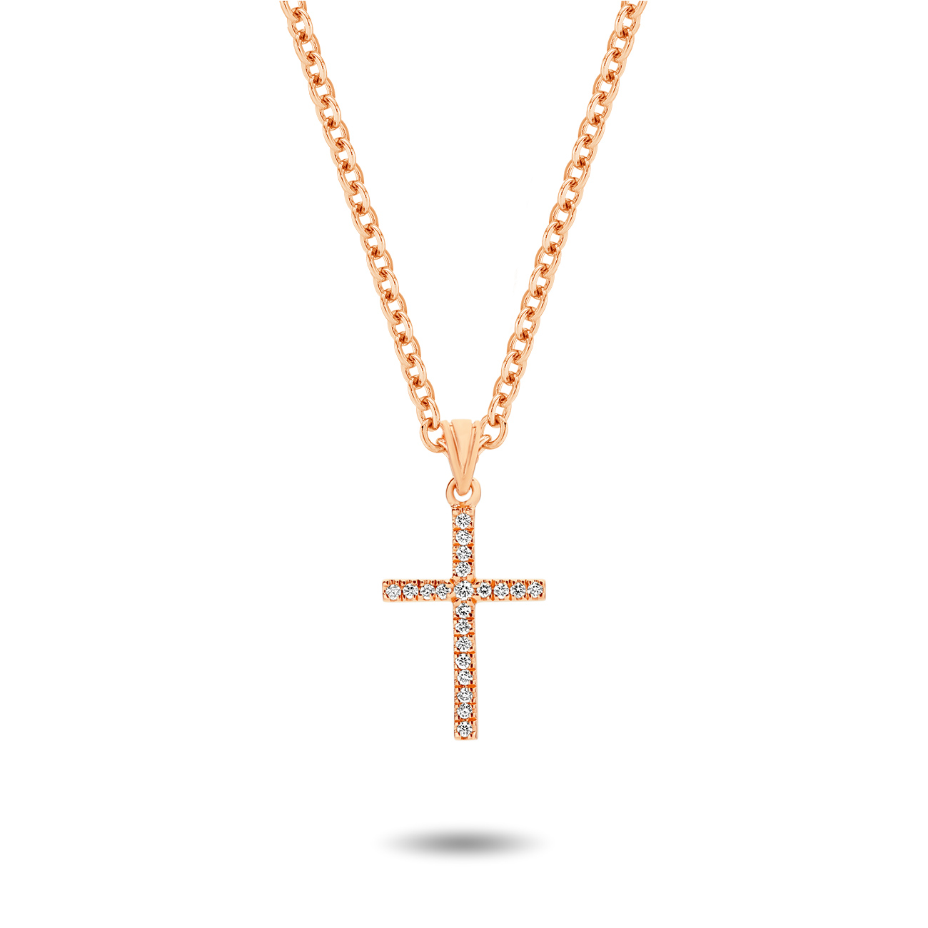 18K Rose Gold Claw Set Diamond Cross Pendant - Small