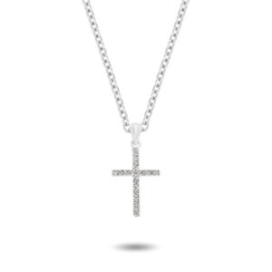 18K White Gold Claw Set Diamond Cross Pendant - Small