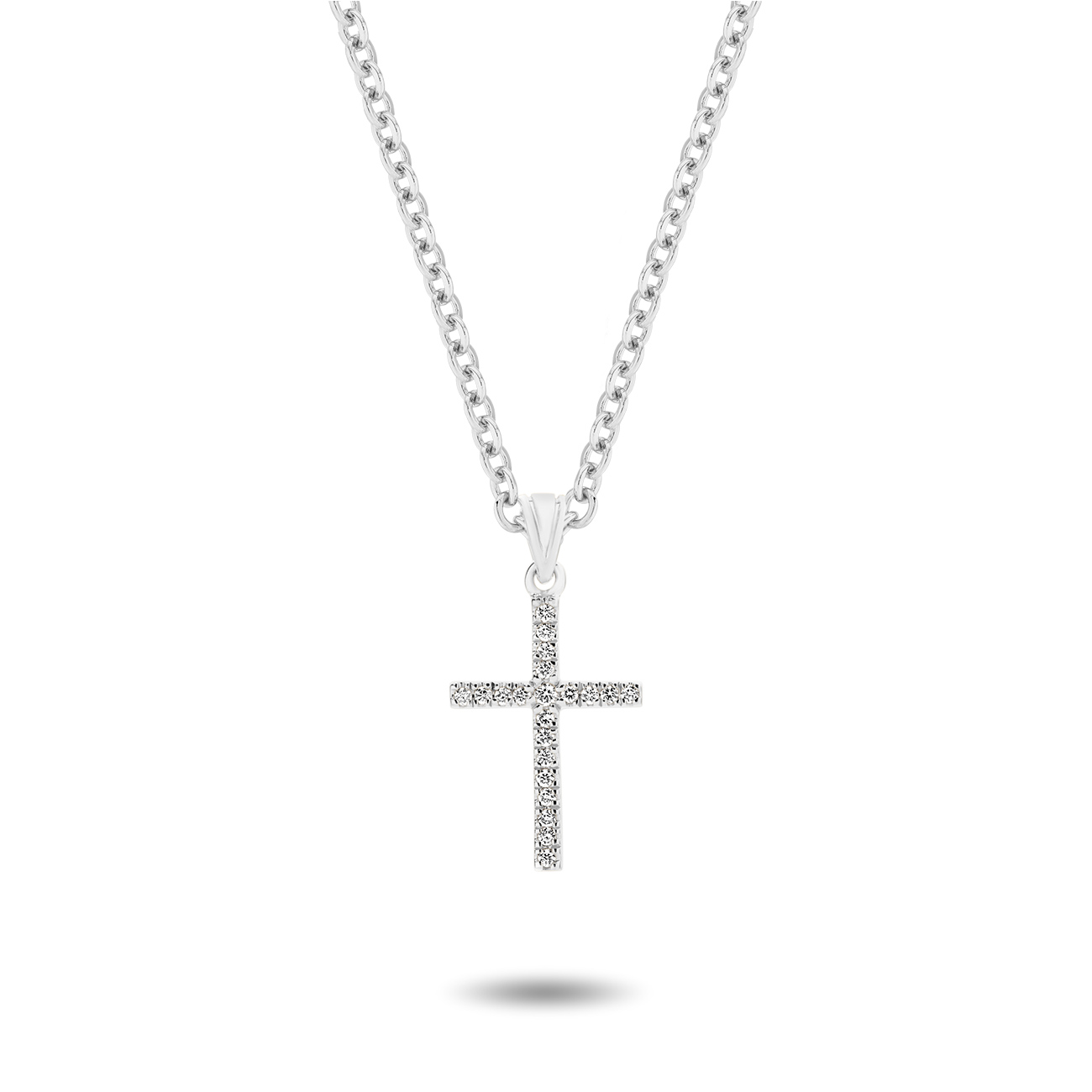 18K White Gold Claw Set Diamond Cross Pendant - Small