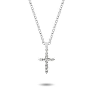 18K White Gold Claw Set Diamond Pointed Cross Pendant - Small