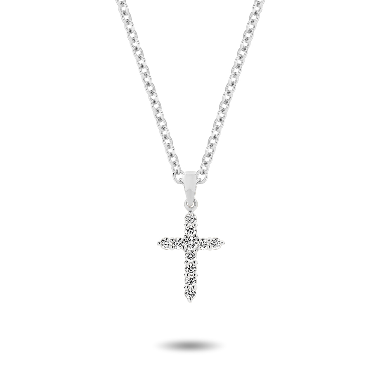 18K White Gold Claw Set Diamond Pointed Cross Pendant - Small