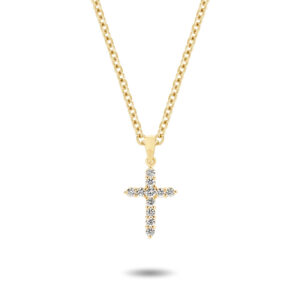 18K Yellow Gold Claw Set Diamond Pointed Cross Pendant - Small