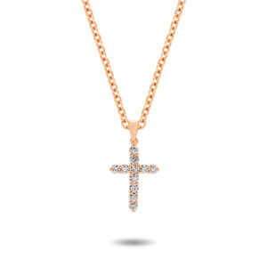 18K Rose Gold Claw Set Diamond Cross Pendant - Large