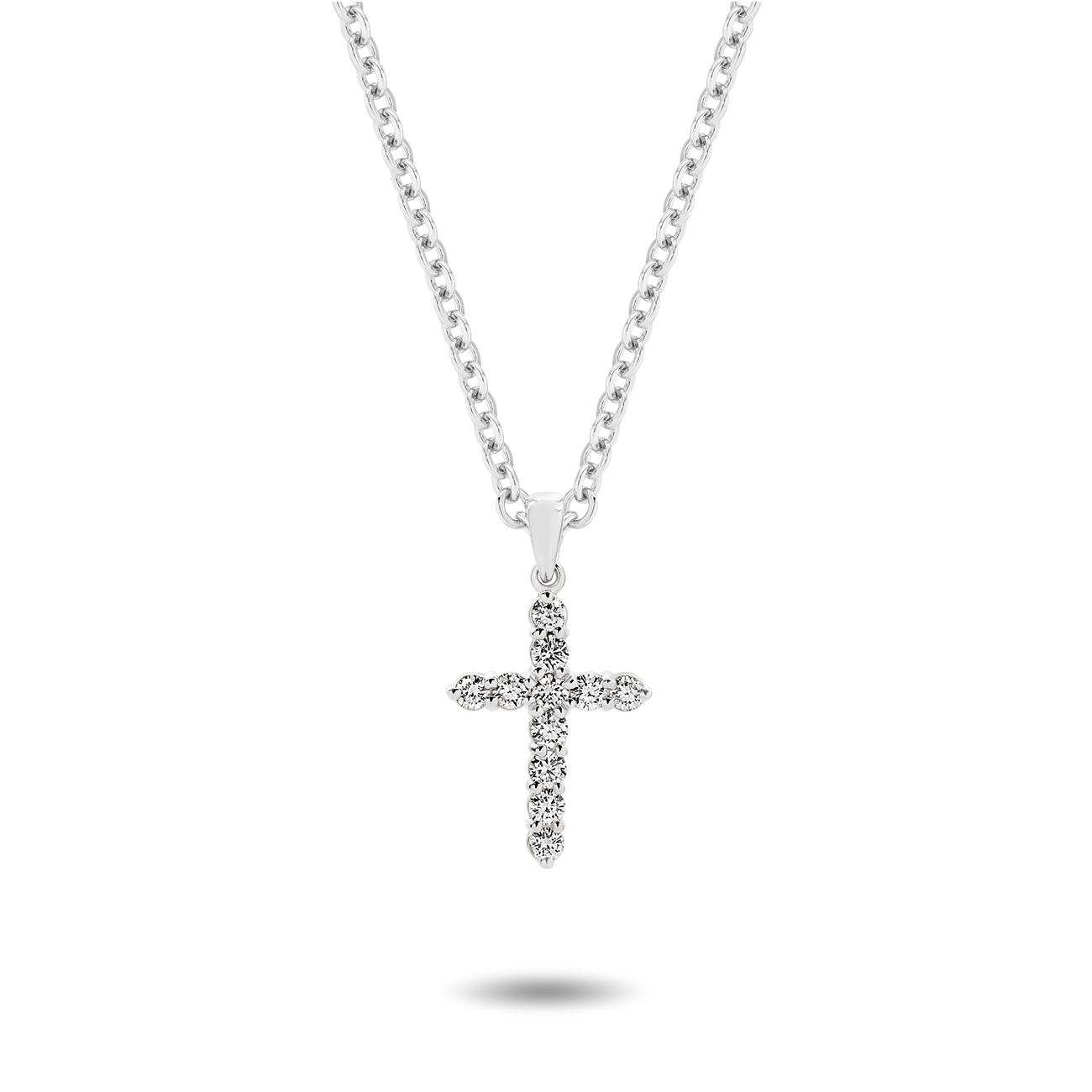 18K White Gold Claw Set Diamond Cross Pendant - Large