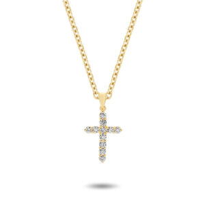 18K Yellow Gold Claw Set Diamond Cross Pendant - Large