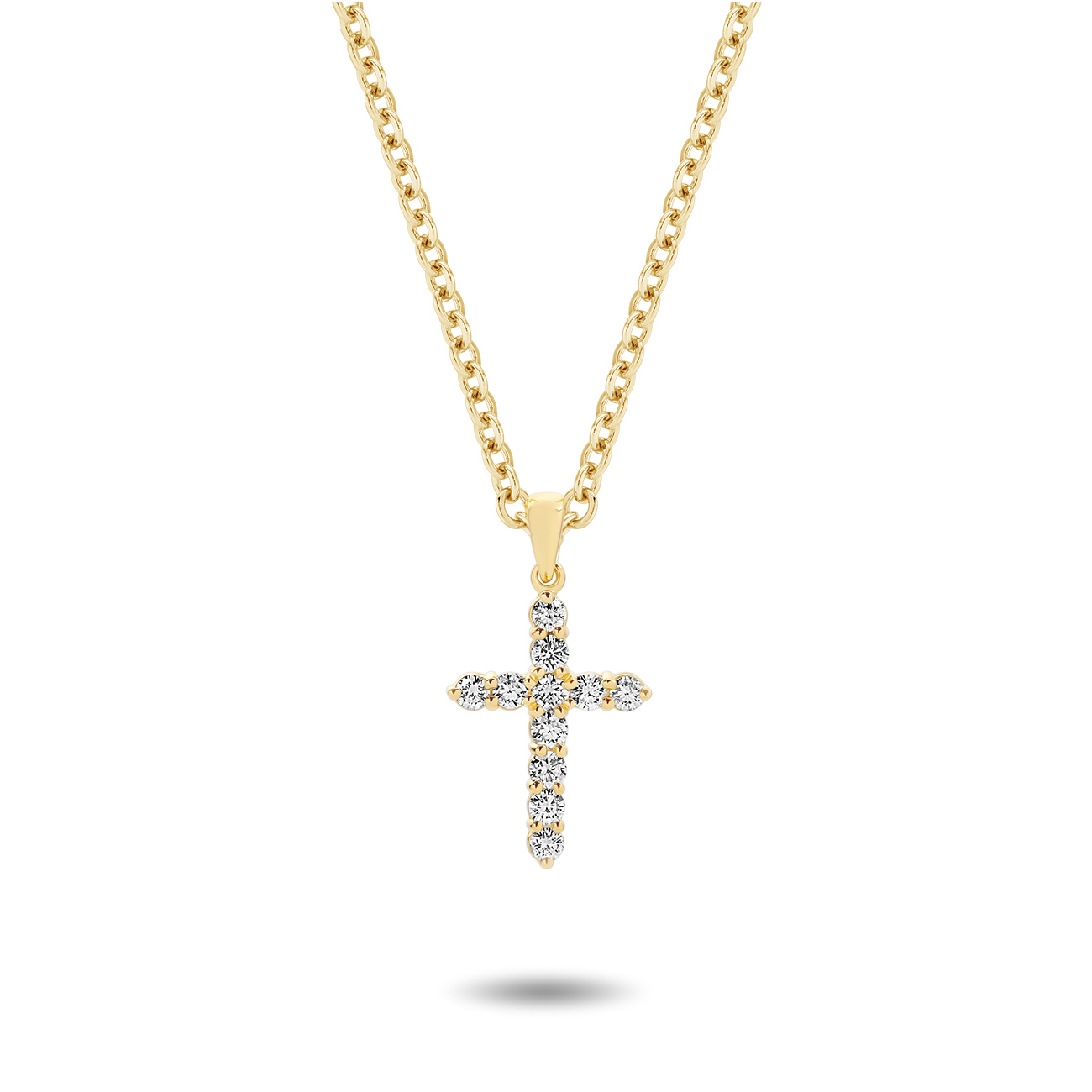 18K Yellow Gold Claw Set Diamond Cross Pendant - Large