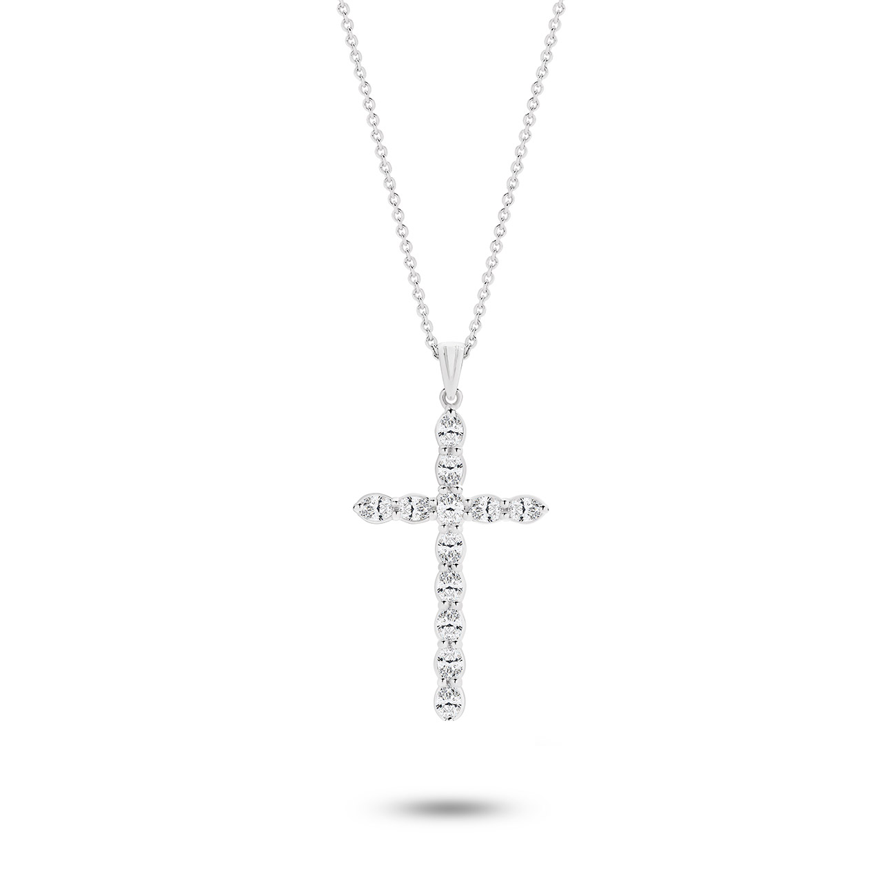 18K White Gold Claw Set Oval Shape Diamond Cross Pendant