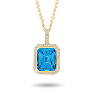18K Yellow Gold Tycoon 8 Blue Topaz & Diamond Halo Pendant