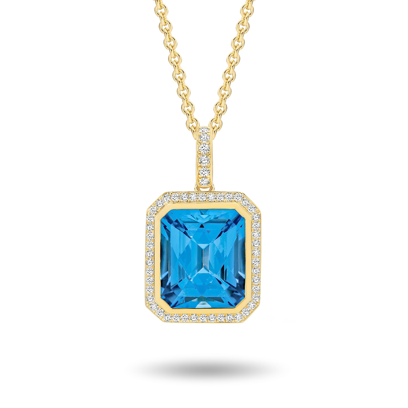 18K Yellow Gold Tycoon 8 Blue Topaz &#038; Diamond Halo Pendant
