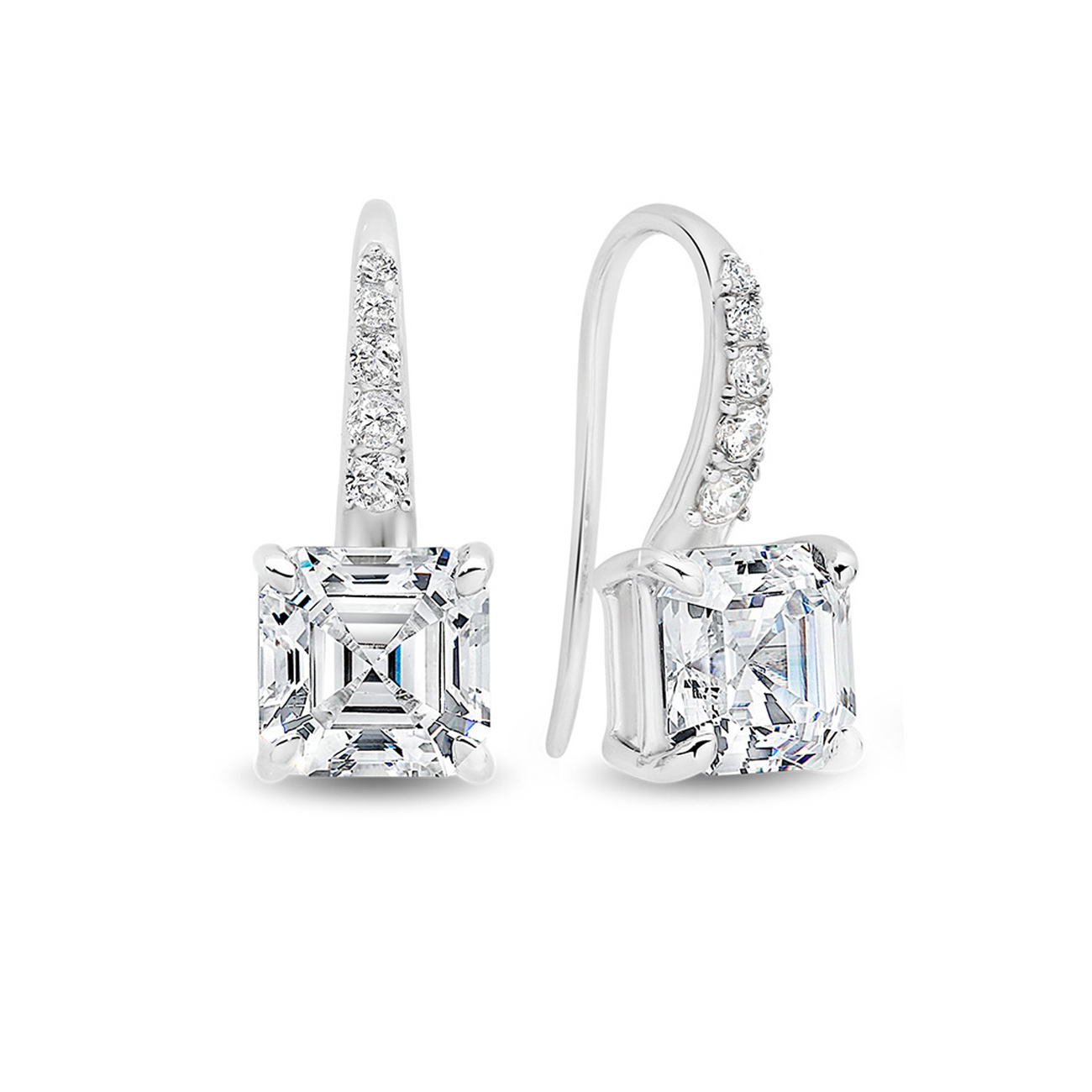 Cubic Zirconia Silver Asscher Valentina Earrings