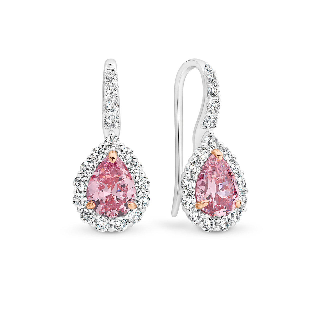 Pink &#038; White Cubic Zirconia Silver Halo Joelle Earrings