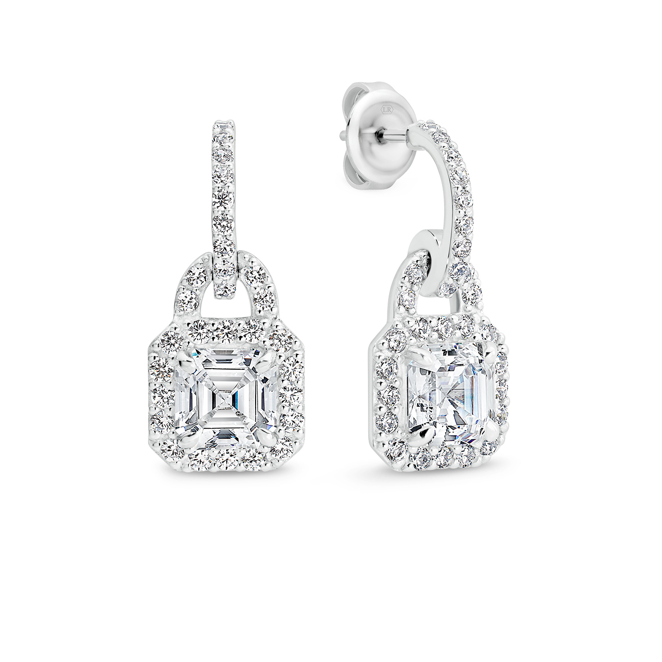 Cubic Zirconia Silver Asscher Halo Sarah Rose Earrings