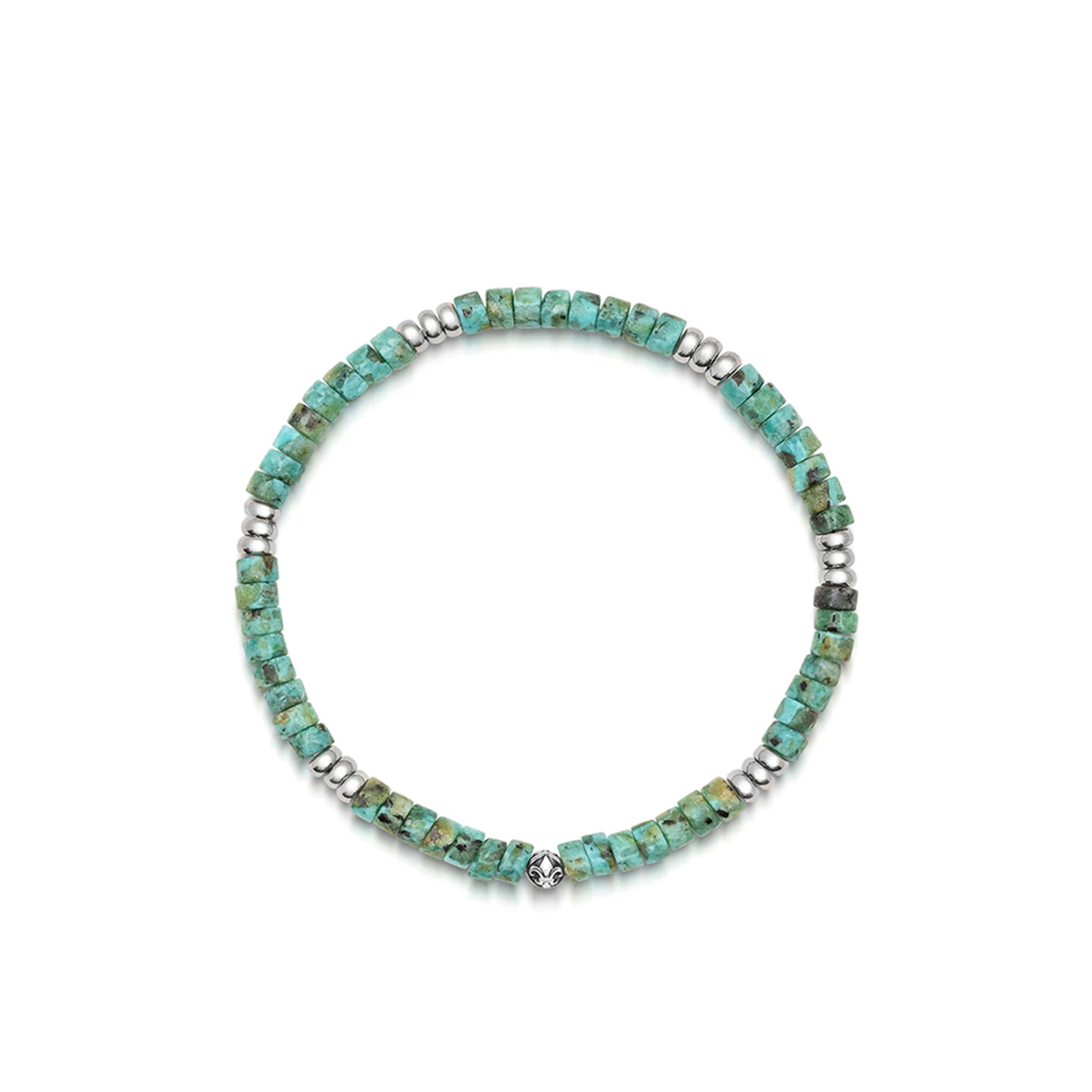 Nialaya Men&#8217;s Wristband with Turquoise Heishi Beads and Silver