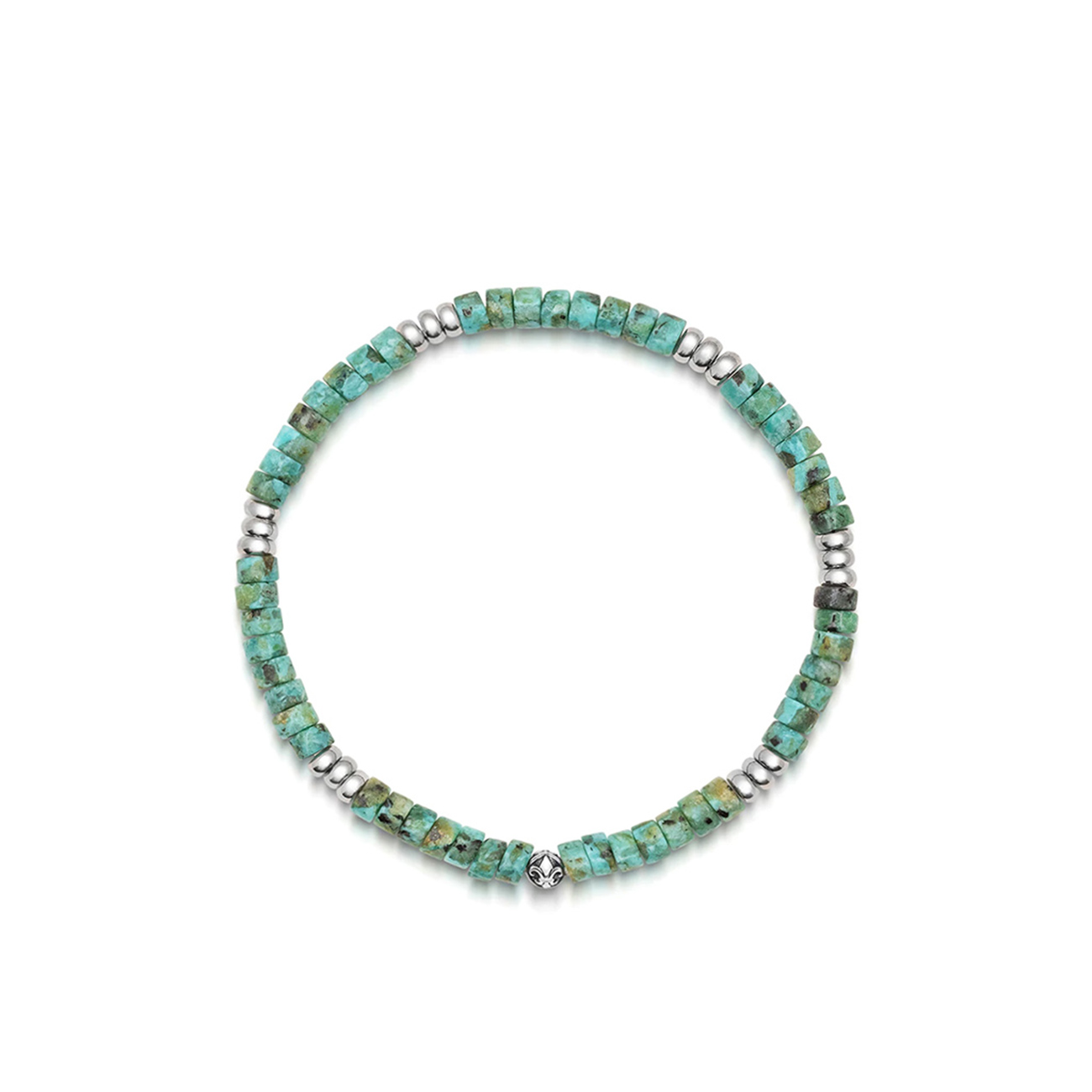 Nialaya Men&#8217;s Wristband with Turquoise Heishi Beads and Silver