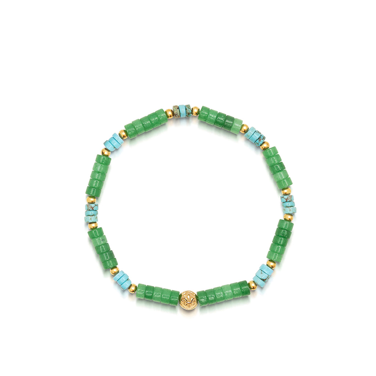 Nialaya Men's Wristband with Green Aventurine and Turquoise Heishi Beads