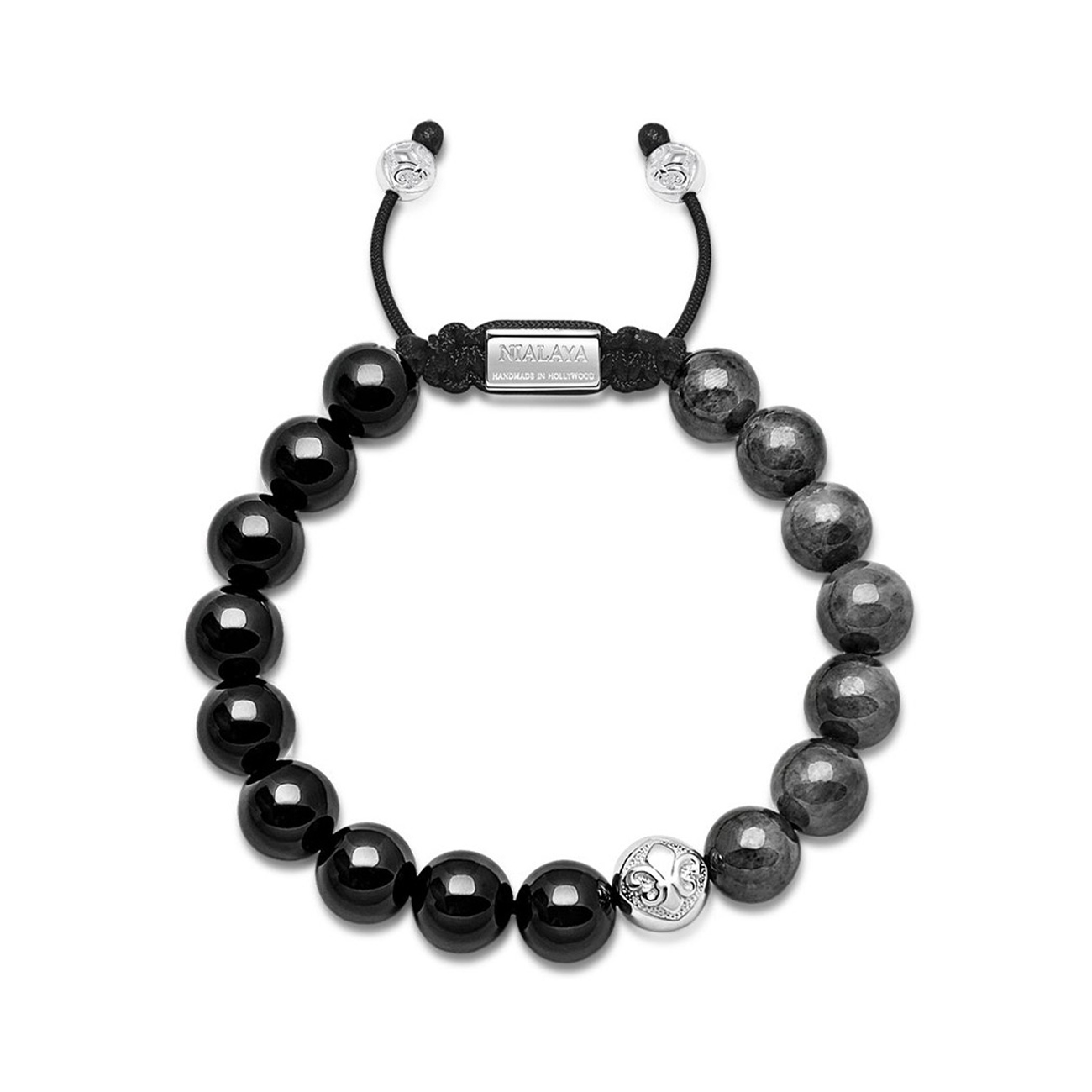 Nialaya Men's Beaded Bracelet with Agate and Silver Logo Ball