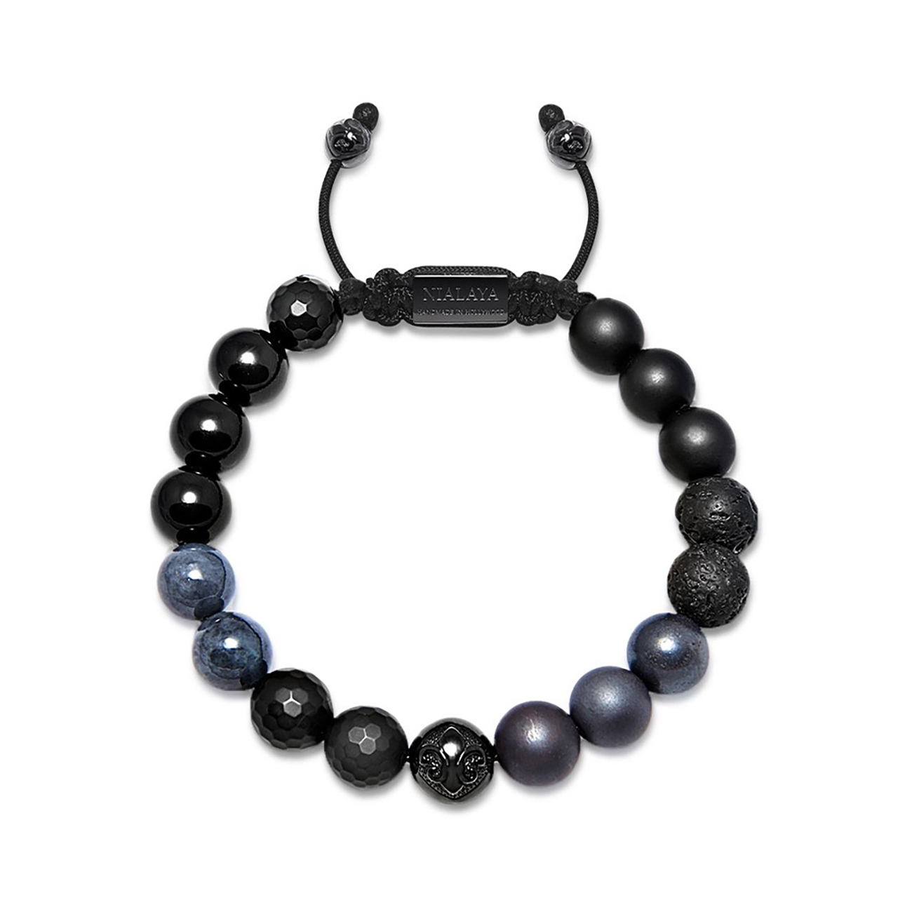 Nialaya Men's Beaded Bracelet with Matte Onyx, Lava Stone & Black Agate