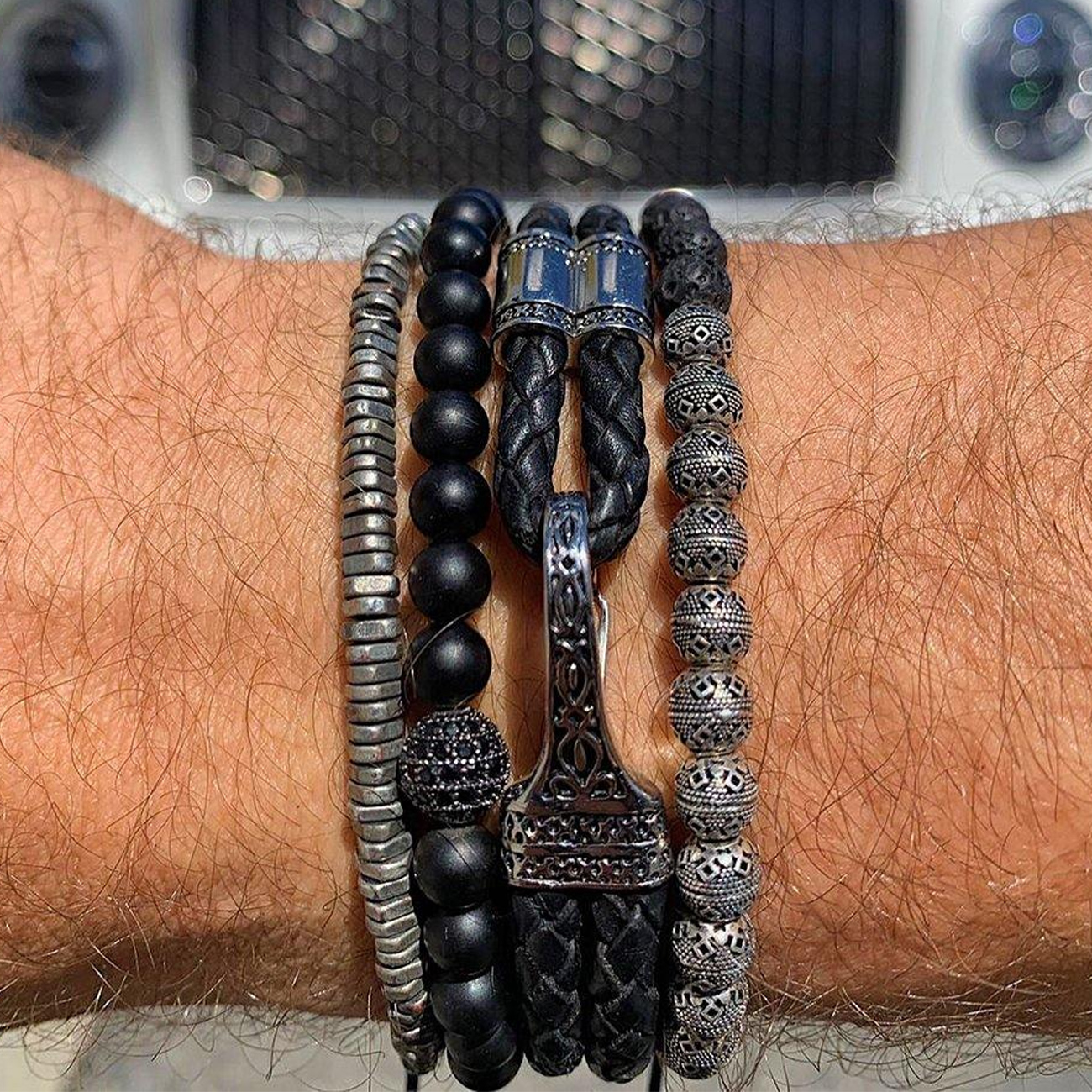 Nialaya Men&#8217;s Wristband with Matte Onyx and Black CZ Stone