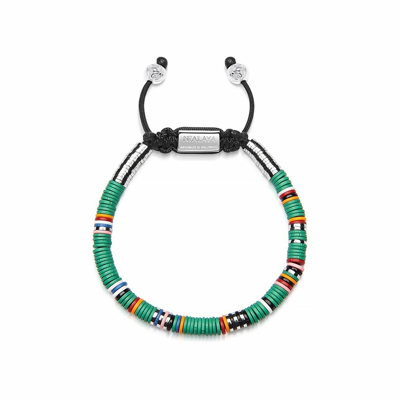Nialaya Men's Beaded Bracelet with Green Disc Beads