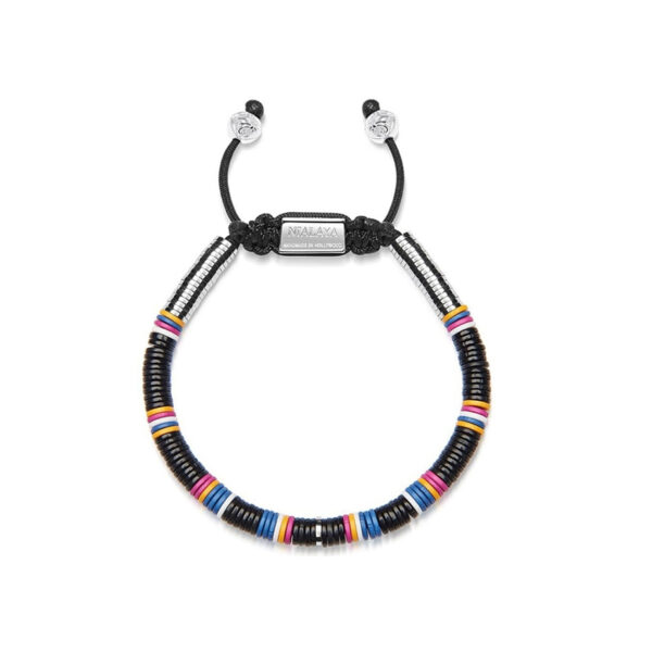 Nialaya Men's Beaded Bracelet with Black Disc Beads - MCRS_013
