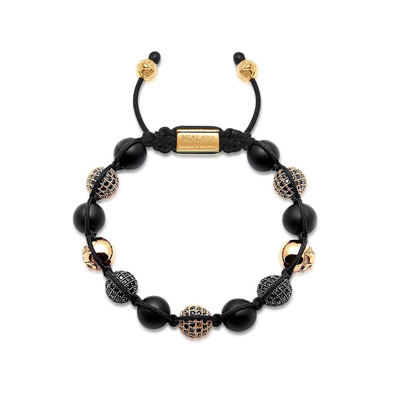 Nialaya Men's Beaded Bracelet with Matte Onyx and Black CZ