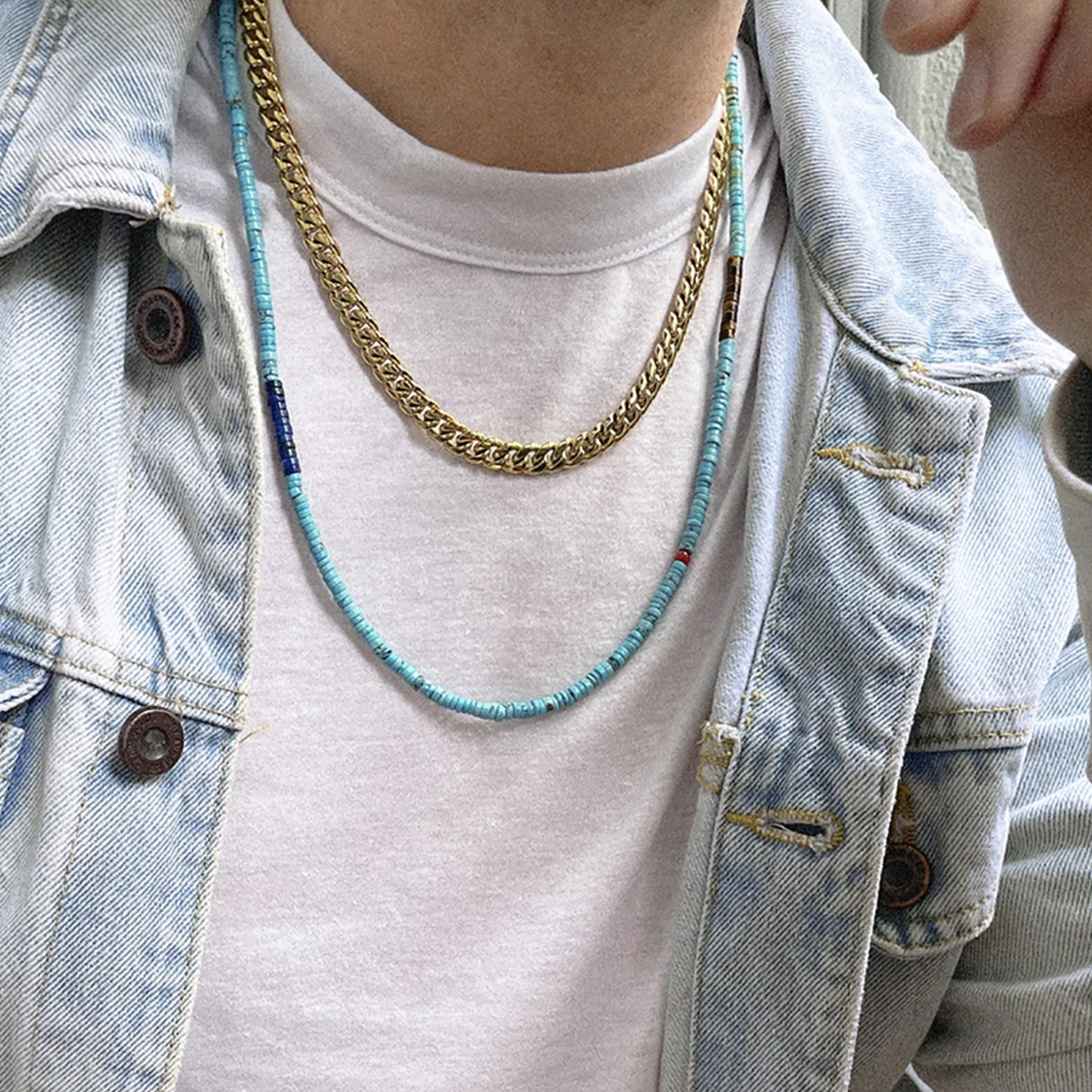 Nialaya Turquoise Heishi Necklace with Tiger Eye and Blue Lapis