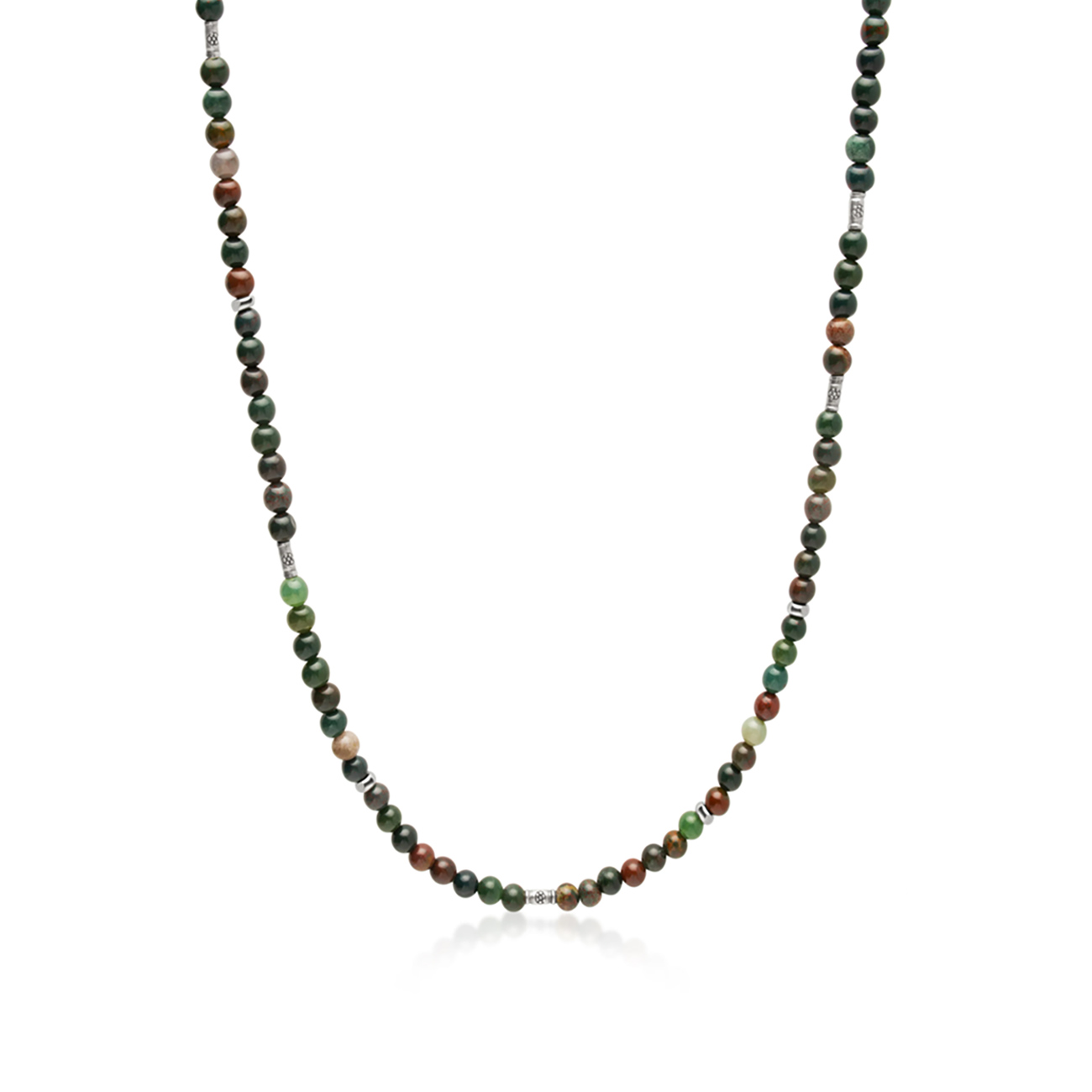 Nialaya Men's Beaded Necklace with Oriental Jasper and Sterling Silver Tube Beads
