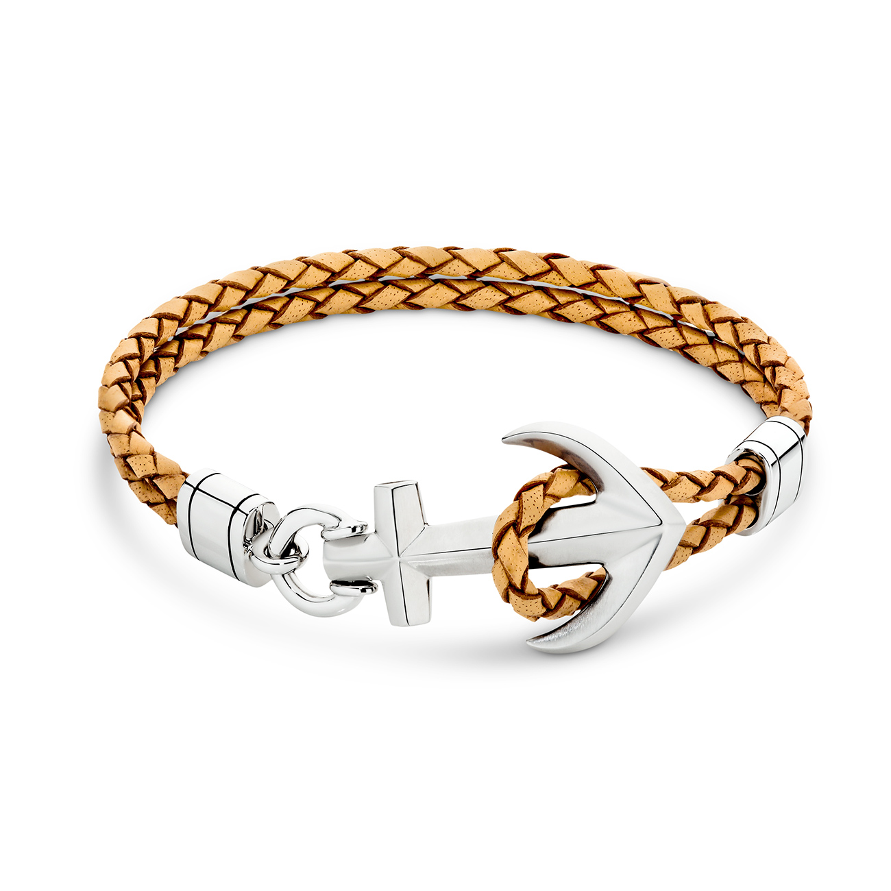 Sterling Silver Anchor Beige Leather Bracelet