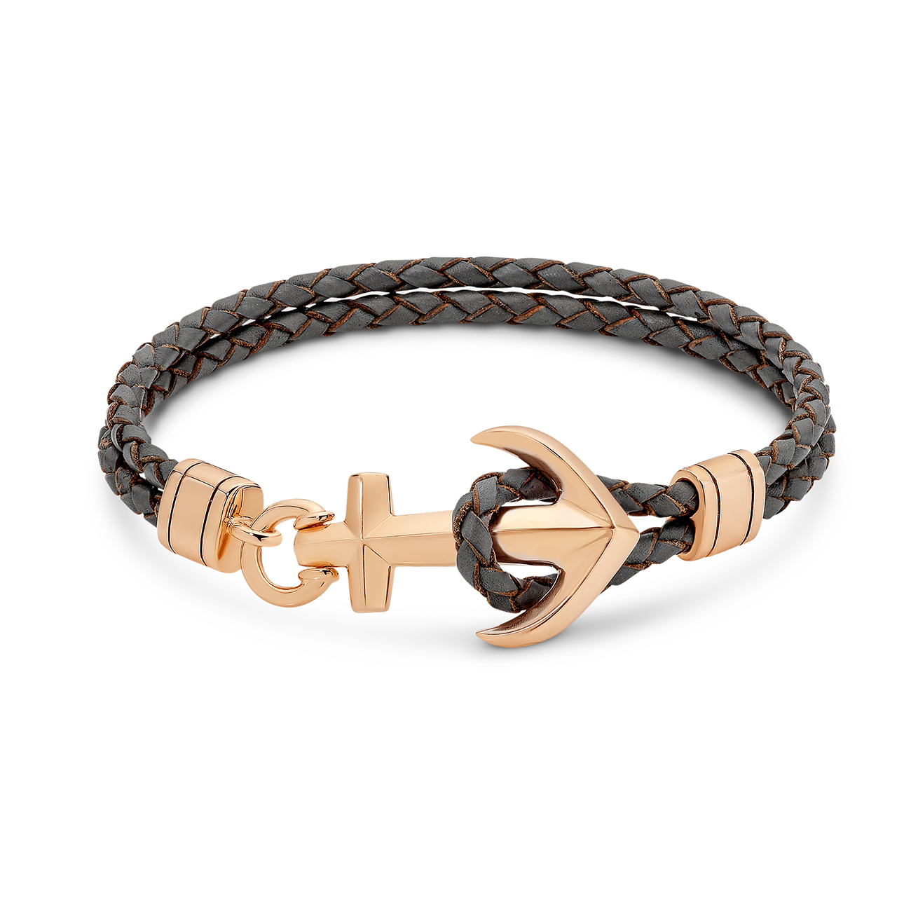 Sterling Silver & Rose Gold Plated Anchor Leather Bracelet