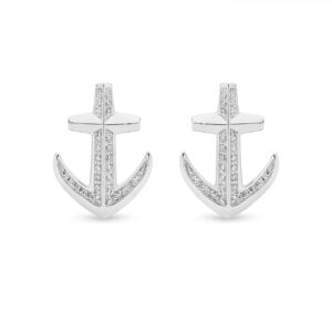 Sterling Silver Cubic Zirconia Anchor Cufflinks