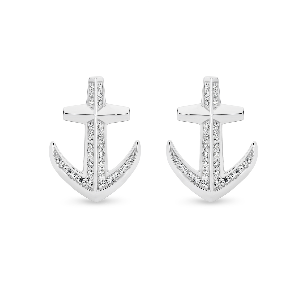 Sterling Silver Cubic Zirconia Anchor Cufflinks