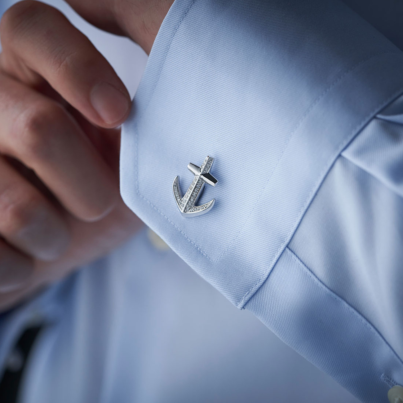 Sterling Silver Cubic Zirconia Anchor Cufflinks