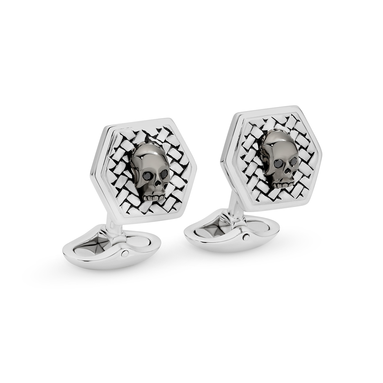 Sterling Silver &#038; Black Rhodium Skull Cufflinks