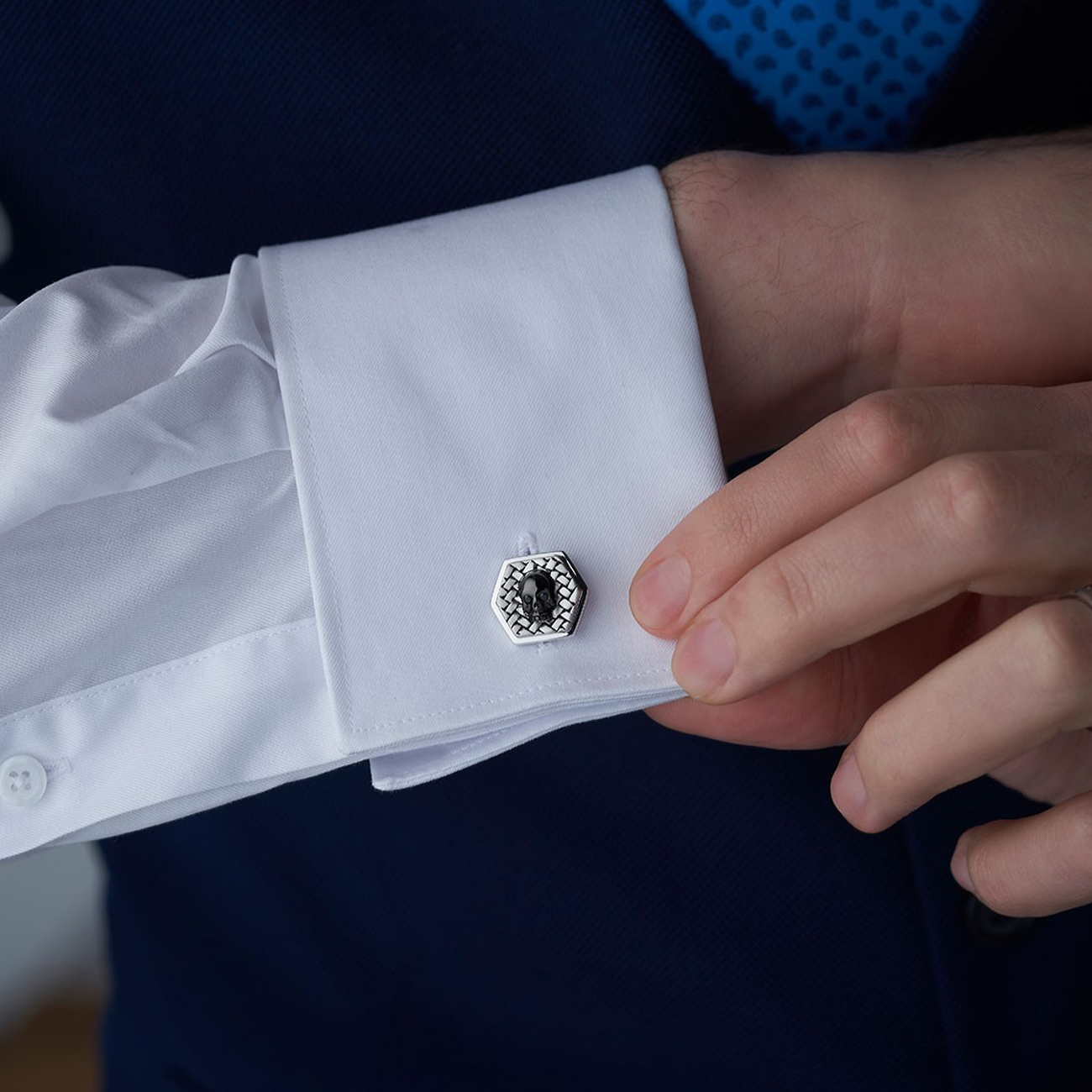 Sterling Silver Black Rhodium Skull Cufflinks