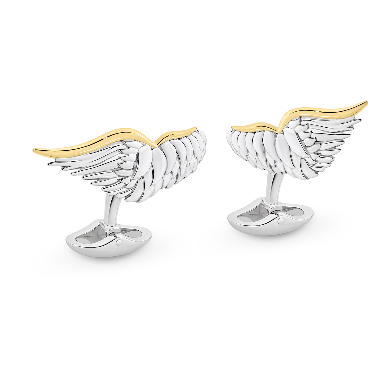 Sterling Silver & Yellow Gold Plated Angel Wing Cuff Links
