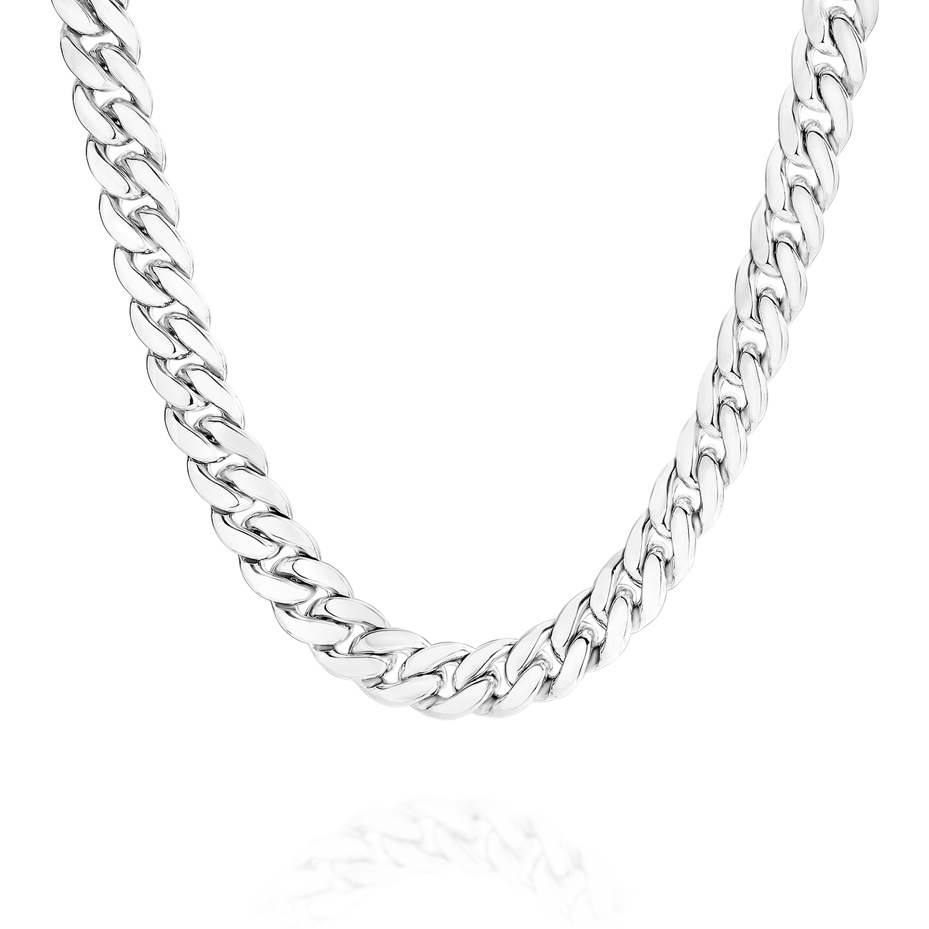 Sterling Silver Round Curb Miami Link Chain &#8211; Large