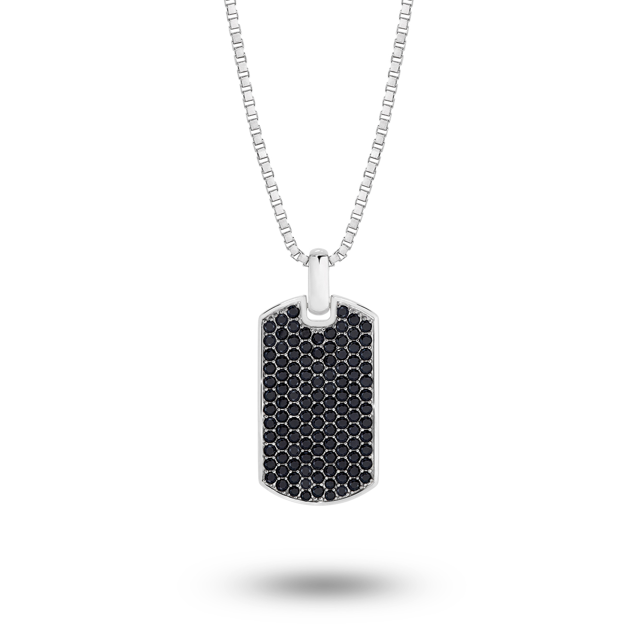 Sterling Silver & Black Cubic Zirconia Pave Tag Necklace
